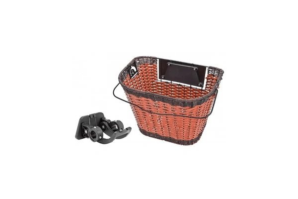 Велокорзина JL-262 передняя универсальная плетёная, стальная/пластиковая, быстросъемная